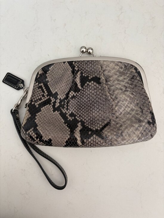 Coach Handbags - Coach Snakeskin Embossed Kiss Lock Wristlet Clutch Retro Chic Indie Sleaze Party